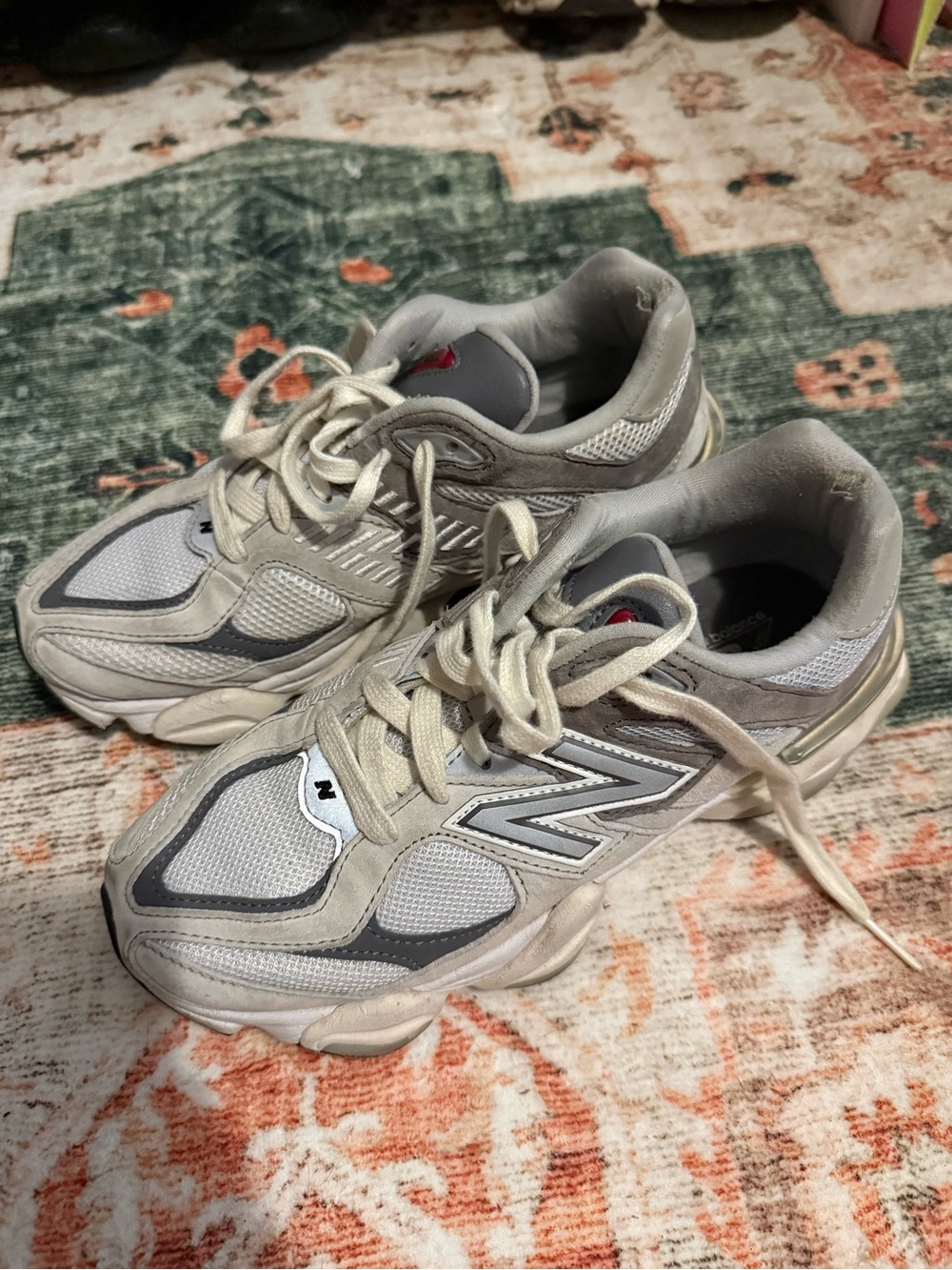 New Balance Beige and Gray Mesh Suede Sneakers